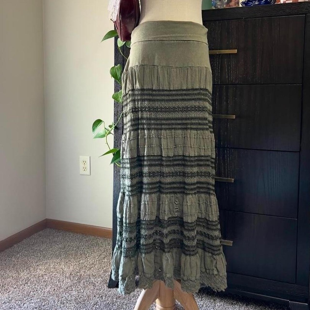 Vtg Y2K Cute Options Green Maxi Skirt Size Large Fairy Cottage Renaissance